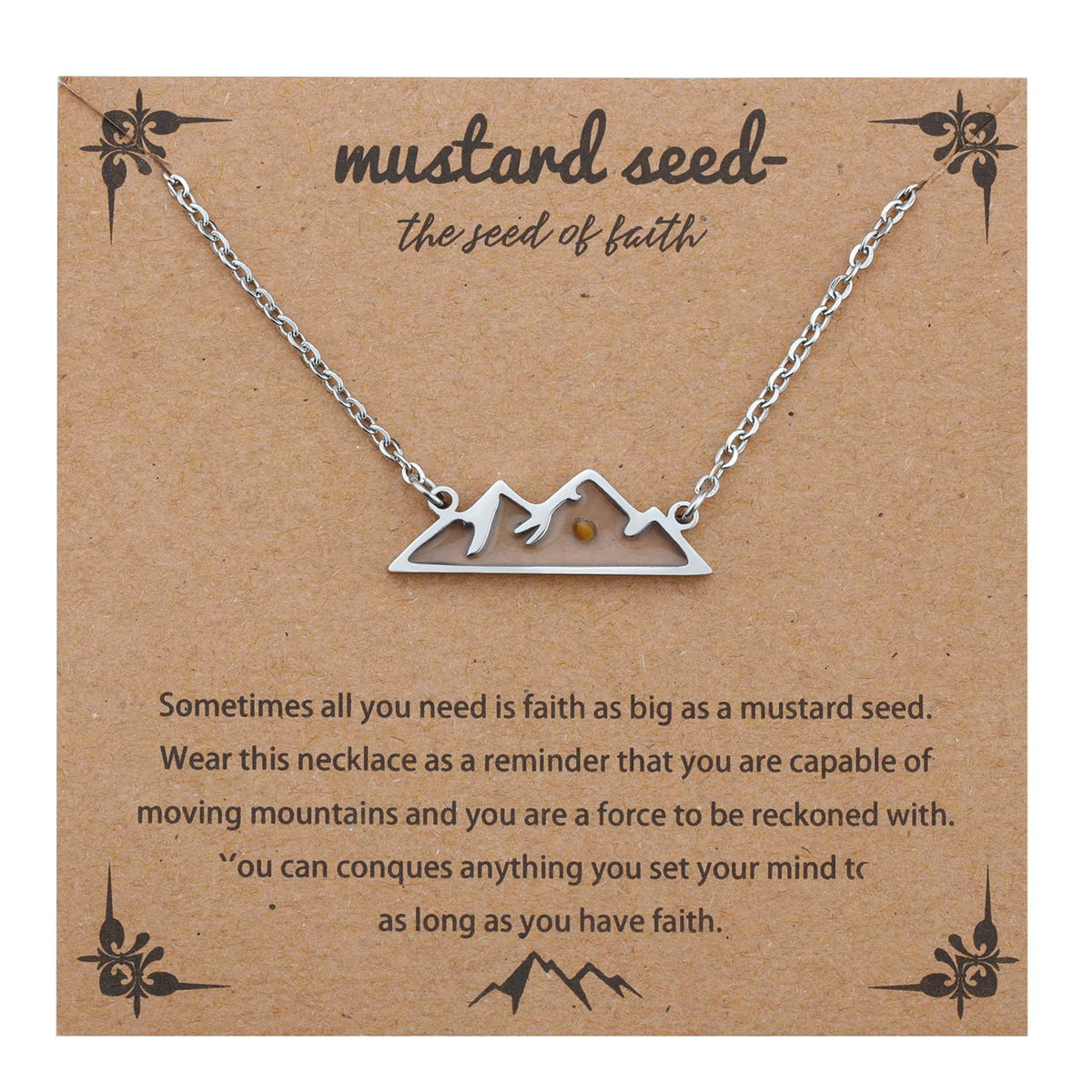 Mustard Seed Round Mountain Faith Necklace - Real Seed Pendant, Stainless Steel Chain, Religious Jewelry For Men & Women